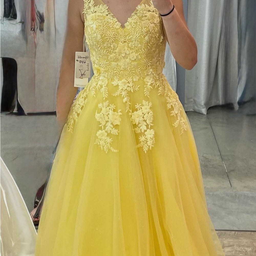 Elegant Yellow Floral Prom Dress